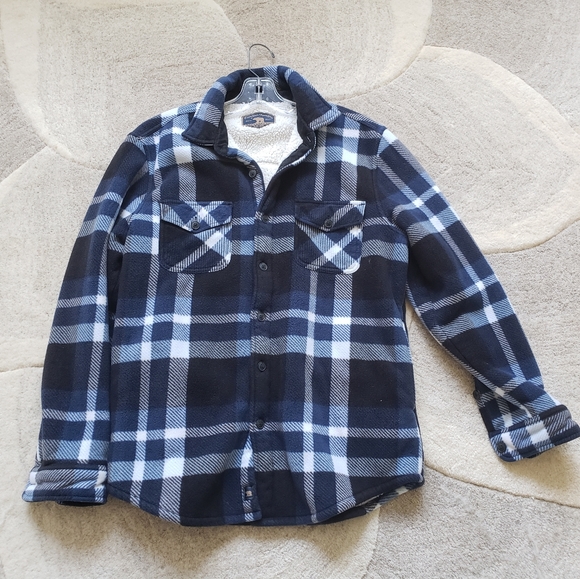 Navy Blue and White checked shirt jacket - Sherpa Fleece Shacket - Sz Medium - Picture 2 of 6